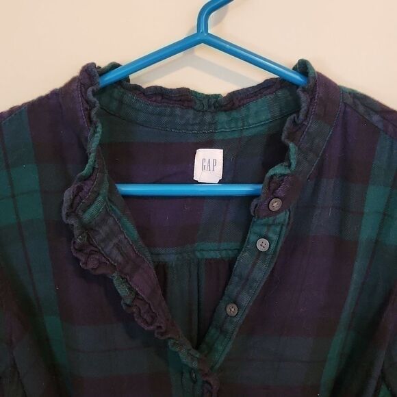 Gap Ruffle Flannel Shirt Dress Size S - Picture 4 of 7